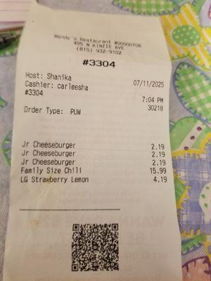 Recite and what I recieved as a family chilli