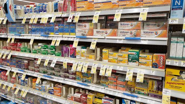 Medicine locked behind cases.