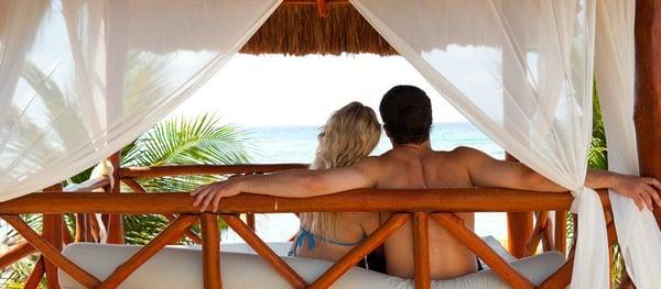 Watching the Caribbean Sea from our Cabana.