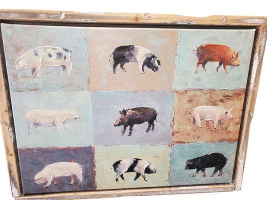 Framed pigs - art work is 25% off in July