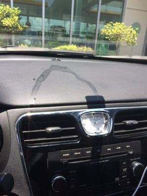 Big old spilled drink mark upon picking up our car.
