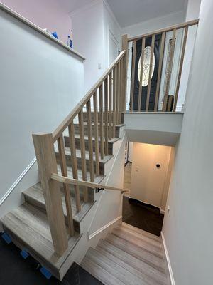 White oak post, rail and square balusters