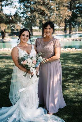 Wedding dress and mother of the bride dress. Both dresses were purchased and altered at Bianca's.