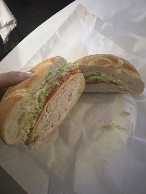 Turkey, cheddar, LTO & mayo on a round roll