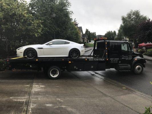 Exotic Car towing with soft straps for extra care