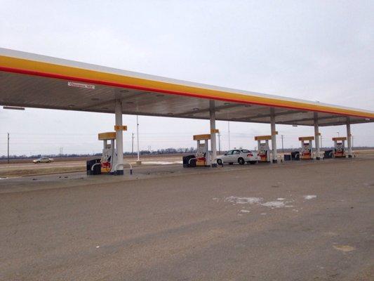 Gas pumps for cars and pickups in the front