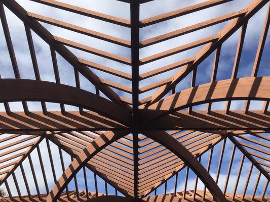 The Hobson Park West office building is beautiful. This wooden (pergola?) structure is above the courtyard.