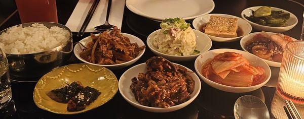 Banchan. Potato salad with pear and the roasted eggplant were favorites.