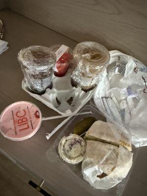 Incomplete coffee missing - bagel, and not sure why I received cream cheese big enough for a dozen bagels yet NO bagel