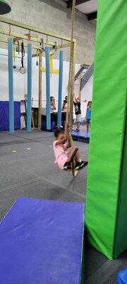 Rope swing. One of over 30 obstacles. Great for OCR practice.