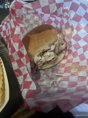 Smoked pulled chicken sandwich