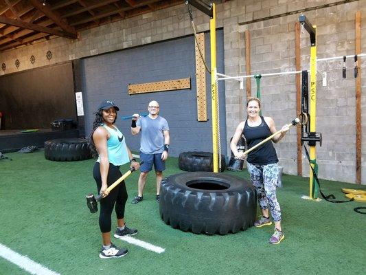 After some sledge hammer swings on the tractor tire, best workout!