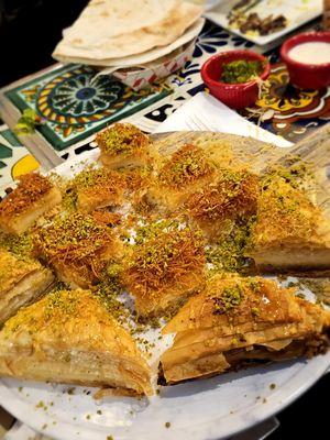 Free baklava and knefe/kunafa/kunefe. Both were good (baklava was better.) Thanks for the freebees