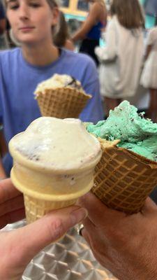 Two chocolate cookie cheesecakes and a mint chocolate chip