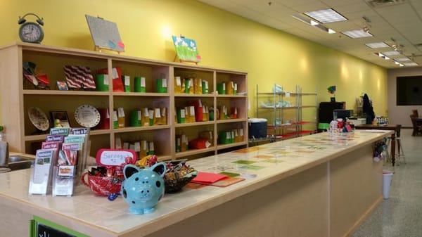 Here is our front counter and bags just waiting for their owners to pick them up.