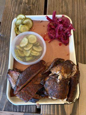 Ribs, chicken, brisket