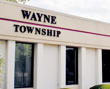 WAYS is located within the Wayne Township building. It's a white one-story building with red pillars.