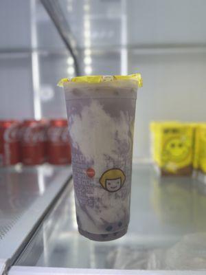 ube milk tea with taro puff cream!