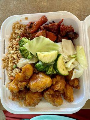 Combo C - BBQ Chicken, Orange Chicken, Mixed Vegetables & Fried Rice