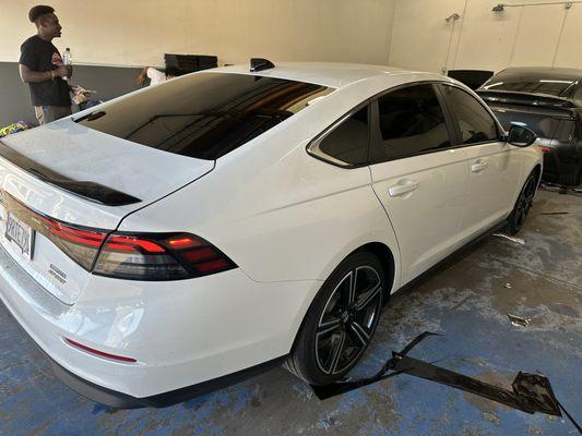 Clean rear profile This sedan just got our premium tint for privacy, heat rejection, and a sleek finish.