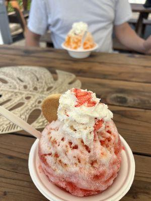 Strawberry shortcake & peaches & cream in background