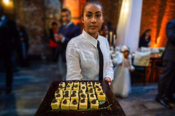 How about a Creamy polenta topped with a mushroom champagne vinaigrette. #winter Wedding passed appetizer. #
