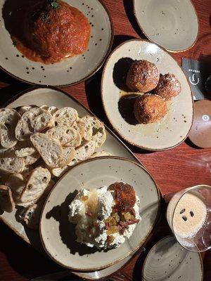 Side meatball : Huge & delicious. Ask for extra sauce . Arichini really really good and whipped ricotta which was 10/10