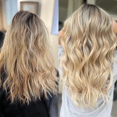 Before and after weft extensions