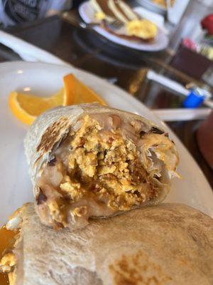 Chorizo, bean and egg breakfast burrito