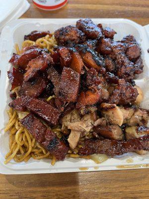 Boneless ribs, bbq chicken, general tso chicken, lo main