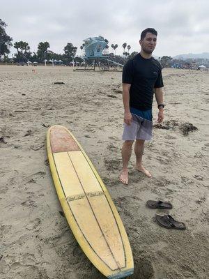 My Dad had Chuck Dent custom make this board in 1966, my son wanted to try it so we went out to Doheny. Board is 10'6"