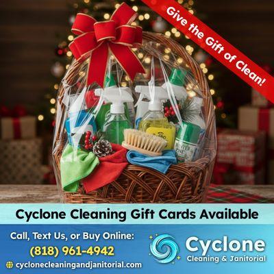 Give the gift of clean! Cyclone Cleaning gift cards are perfect for busy families and local professionals.