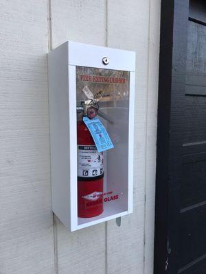 Sample Surface Mounted fire extinguisher cabinet & certified fire extinguisher mounted at client location