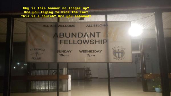 Donald Trump did his thing and now suddenly they hid the banner like they were ashamed of what they're doing.