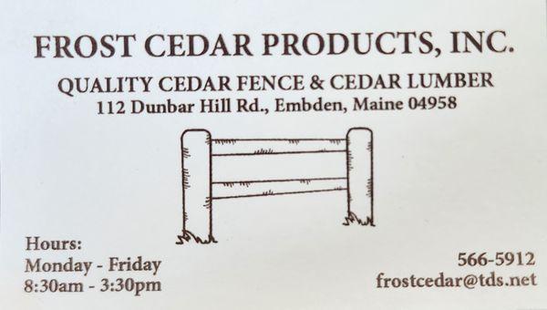 Frost Cedar Products