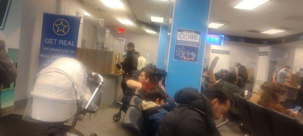 People from all walks of live, waiting on; just maybe half of the counters open. Person I talked to so far here waiting 1-hour to be seen!