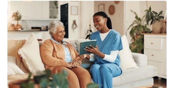 A compassionate caregiver providing companionship and support for a you at home.