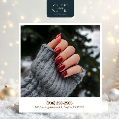 "Holiday nails that feel luxurious Soft shimmer and flawless finishes. Schedule your festive pampering
Book now"
