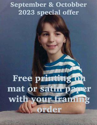 Free Printing on mat or satin paper with your framing order.