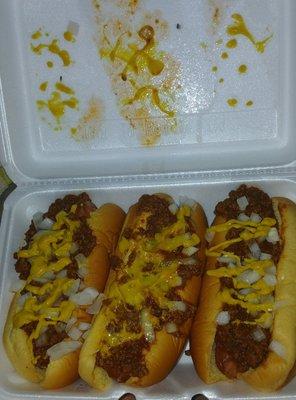Chili Cheese Dog's with cheese/onion