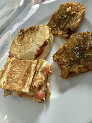 This is one half of the chicken breast Chicken Sandwich. And tostones. Delicious.