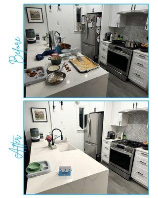 Before and after Higeniks cleaning of a client's kitchen