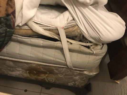 El colchón todo roto y sucio saco