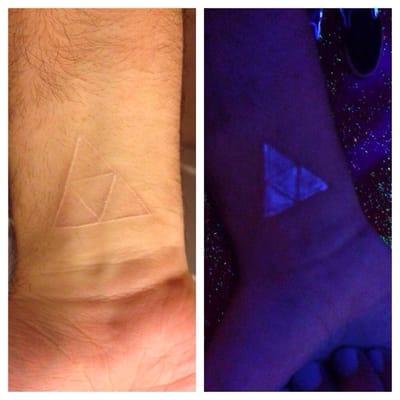 Zelda triforce done in UV/blacklight ink by Kevin at Living Ink