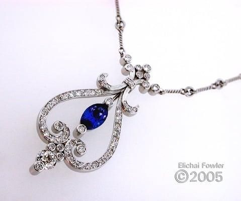 Hand Fabricated Platinum & Yogo Lavaliere