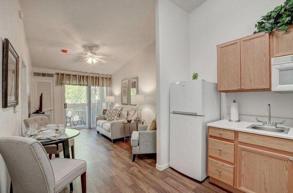 Oakey's open concept is both inviting and modern and allows our seniors the comfort of home they desire. #assistedliving #retirementhome