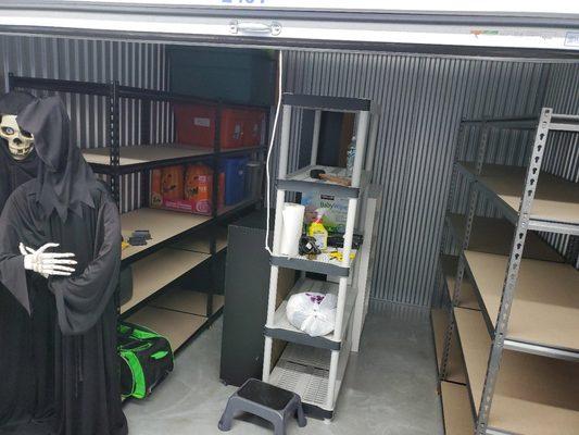 My shelving units from Walmart in a 10x10' unit.
