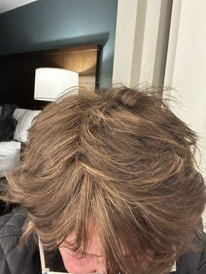 She over bleached my hair causing damage. She tied to correct it but that didn't work at all. The photos I showed her were of a brunette.