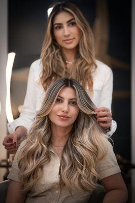 Soft balayage blend with a root shadow and toner for a natural, sun-kissed finish. Miami salon.