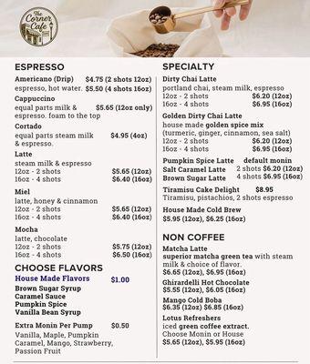 Menu from October 2025